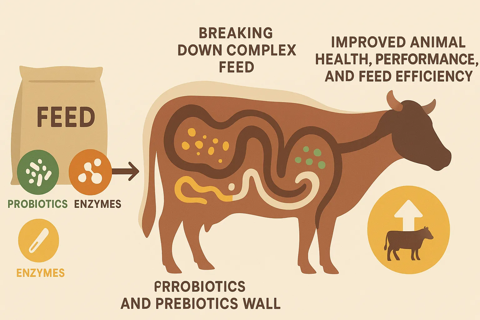 Infographic on how feed additives improve digestion and health in livestock