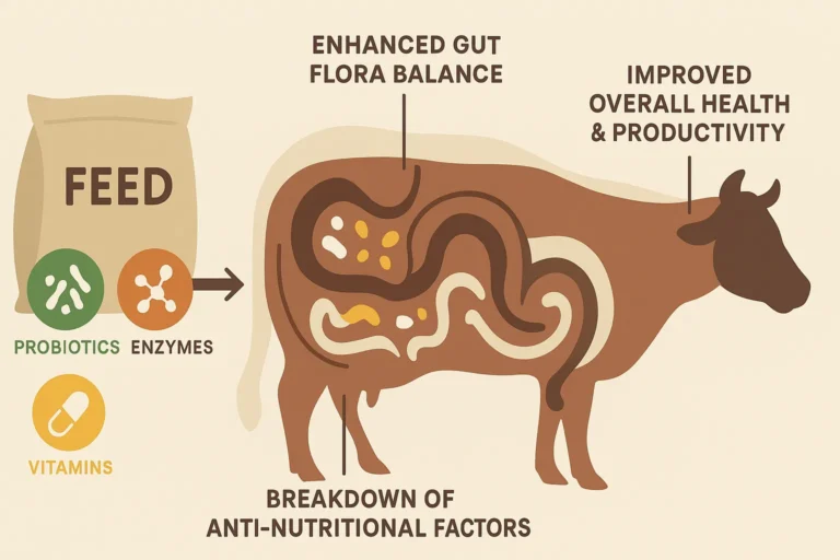 Modern feed additives improving animal gut health and digestion process
