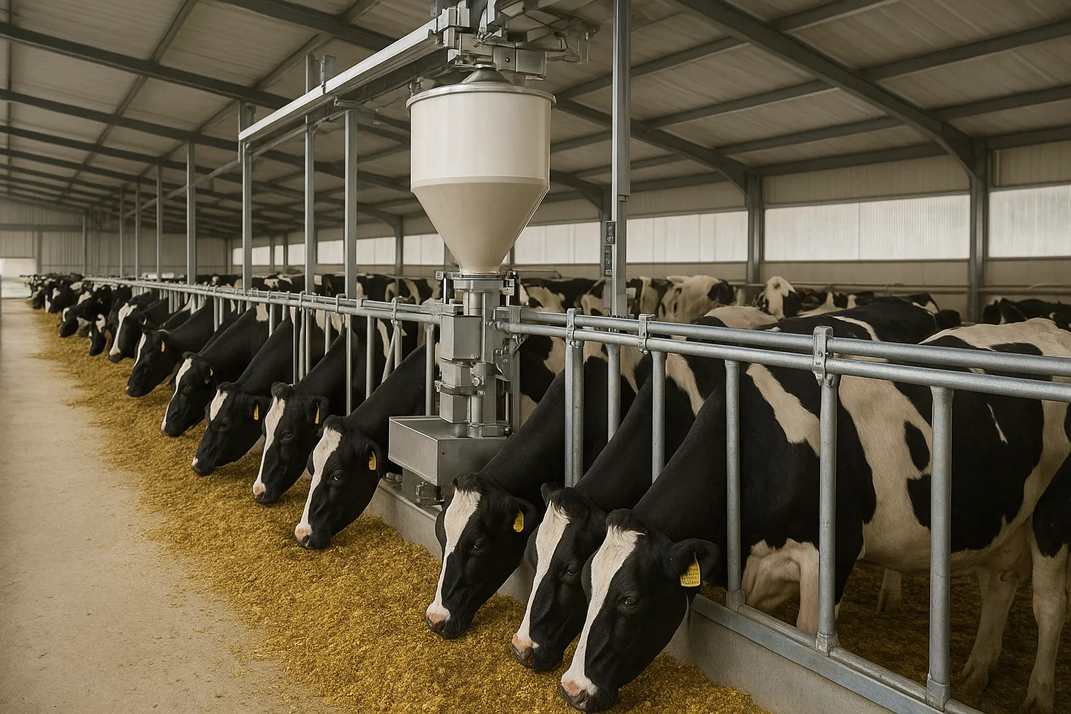 Modern feed supplement distribution system for a dairy herd on a farm