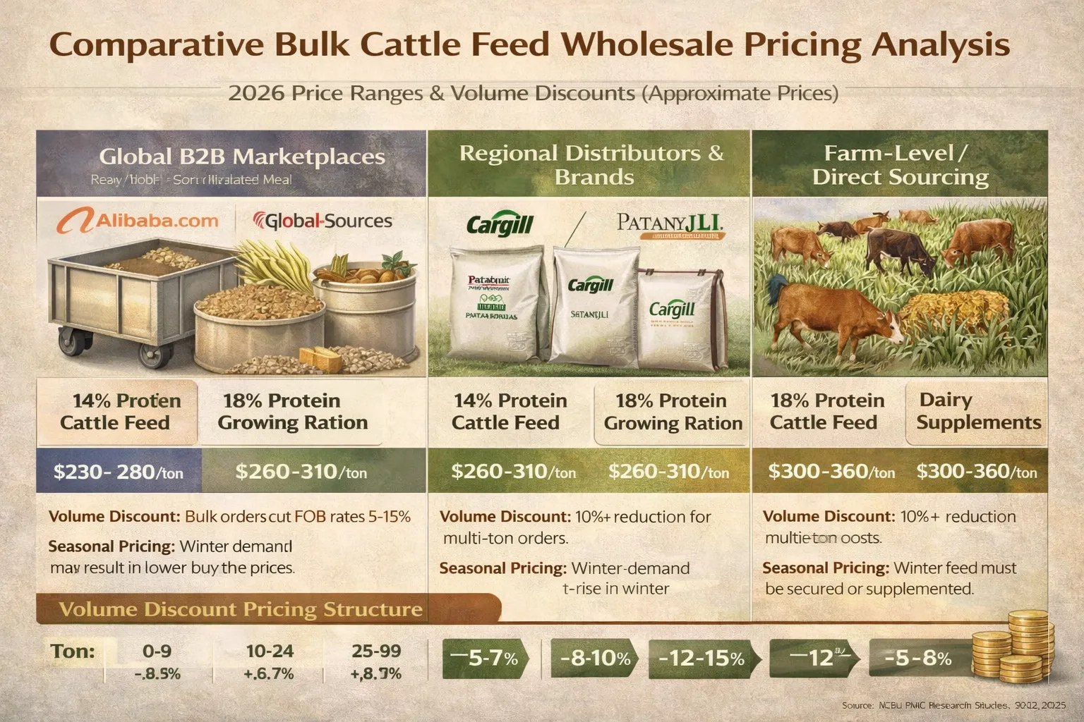 Bulk cattle feed wholesale pricing comparison by supplier type - 2026 market data
