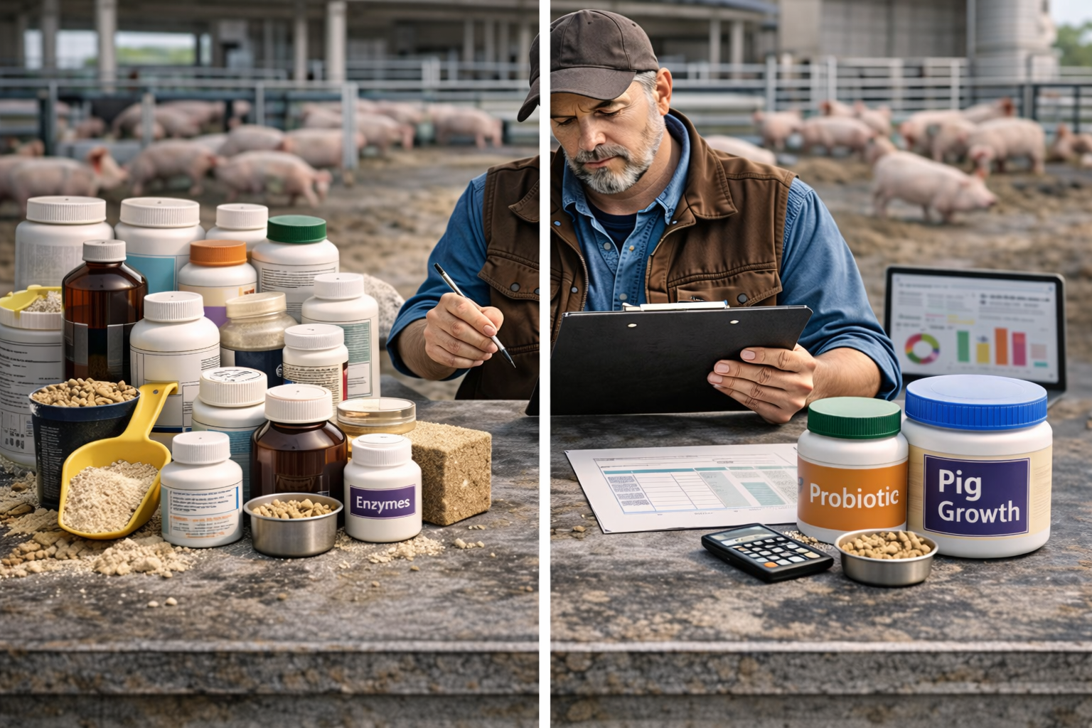 Pig feed supplements for growth and feed efficiency compared for piglets nursery growers and finishers