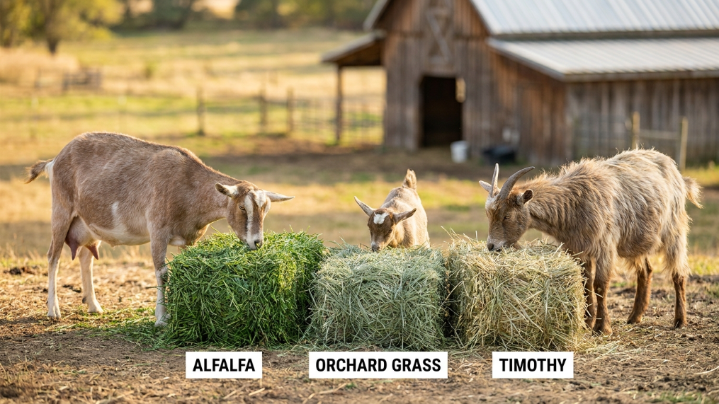 best hay for goats USA comparison alfalfa vs grass hay feeding guide